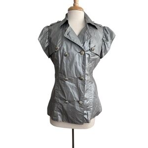Vertigo Paris Silver Double-Breasted Cap Sleeves Top Size Large